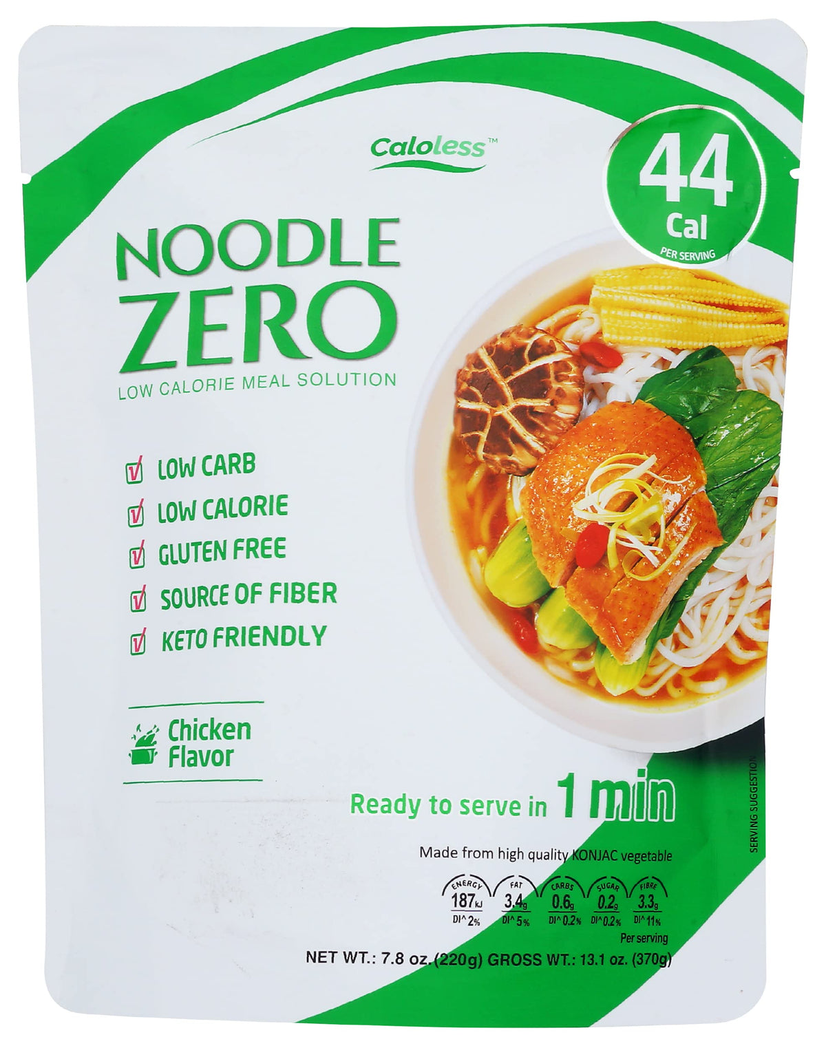 Caloless Konjac Shirataki Noodles, Low Calorie Healthy Food, Chicken Flavor, Gluten Free, Keto Snacks, Non Gmo, Low Carbs Glucom