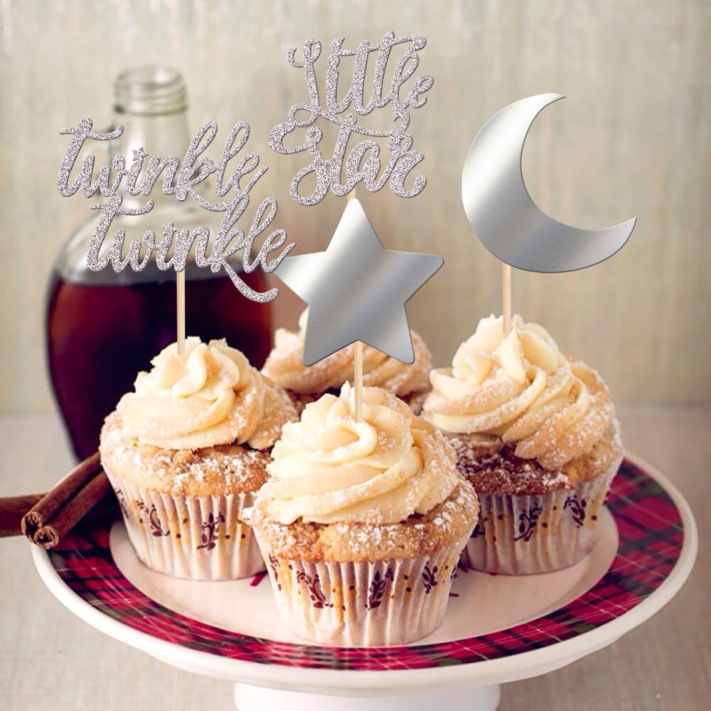 Rssta i Cupcake Toppers 36 Pack Glitter Moon Cloud Picks Gold Model XM245-gold for Baby Shower Birthday Wedding Party Decorations