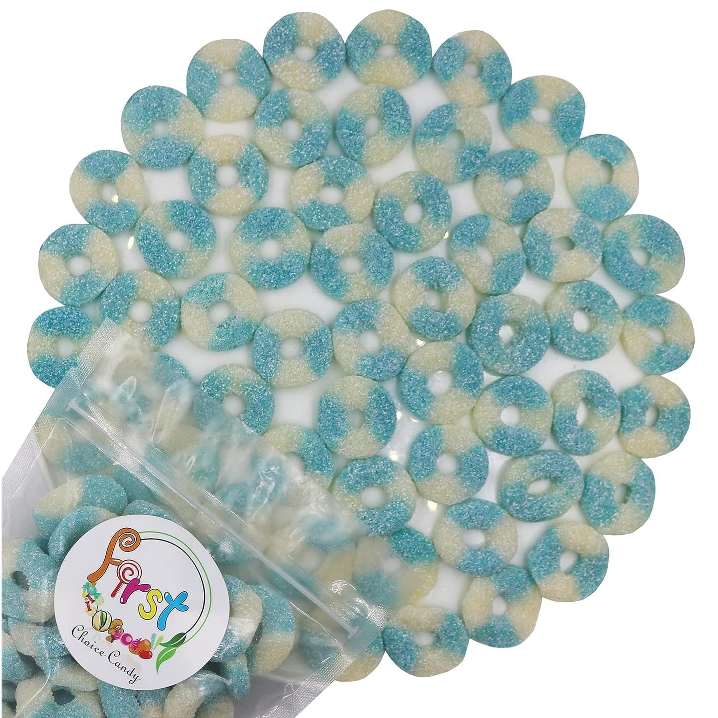 FirstChoiceCandy Gummy Rings (Sour Mini Blue Raspberry, 2.2 Pound (Pack of 1))