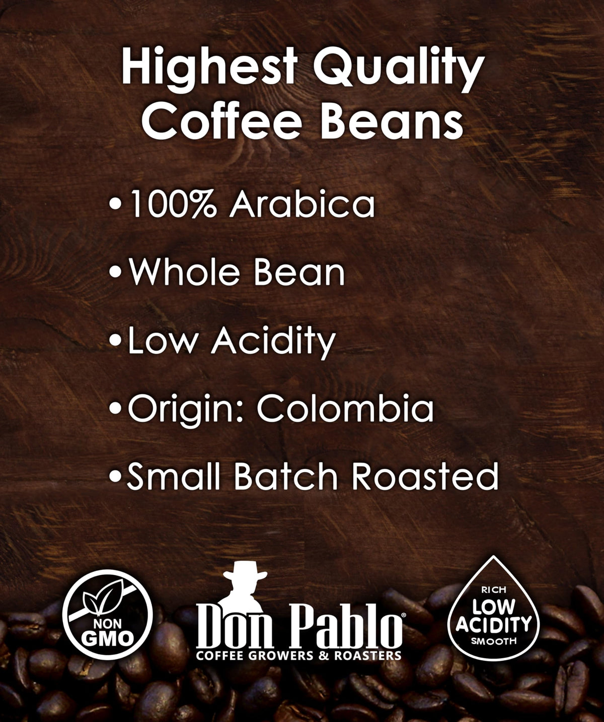 2Lb Don Pablo Colombian Supremo - Medium-Dark Roast - Whole Bean Coffee - Low Acidity - 2 Pound (2 Lb) Bag
