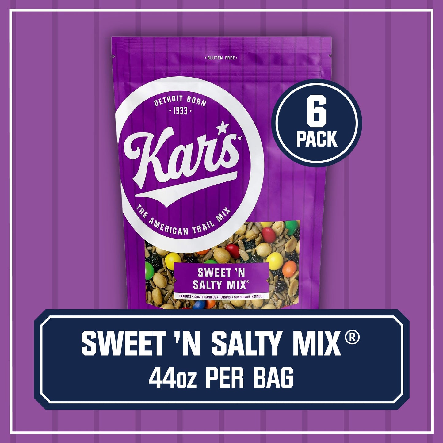 Kars Nuts Sweet N Salty Trail Mix, 44 oz (Pack of 6) - Resealable Pouch, Easy and Quick Snacks for Adults and Kids