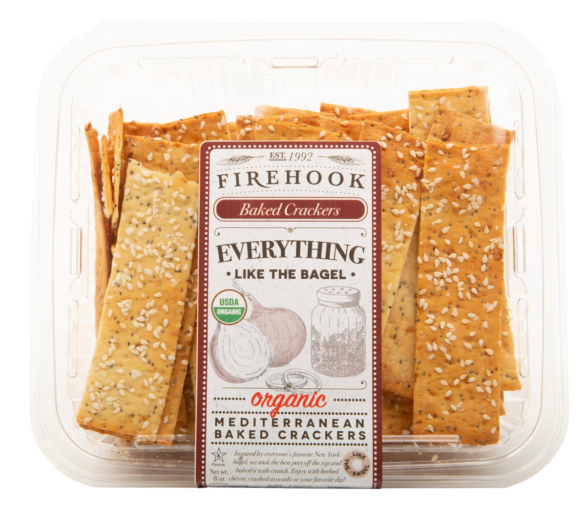 Firehook Everything Like the Bagel Crackers - Artisan Baked, Organic, Non-GMO, Kosher - 8 oz Box