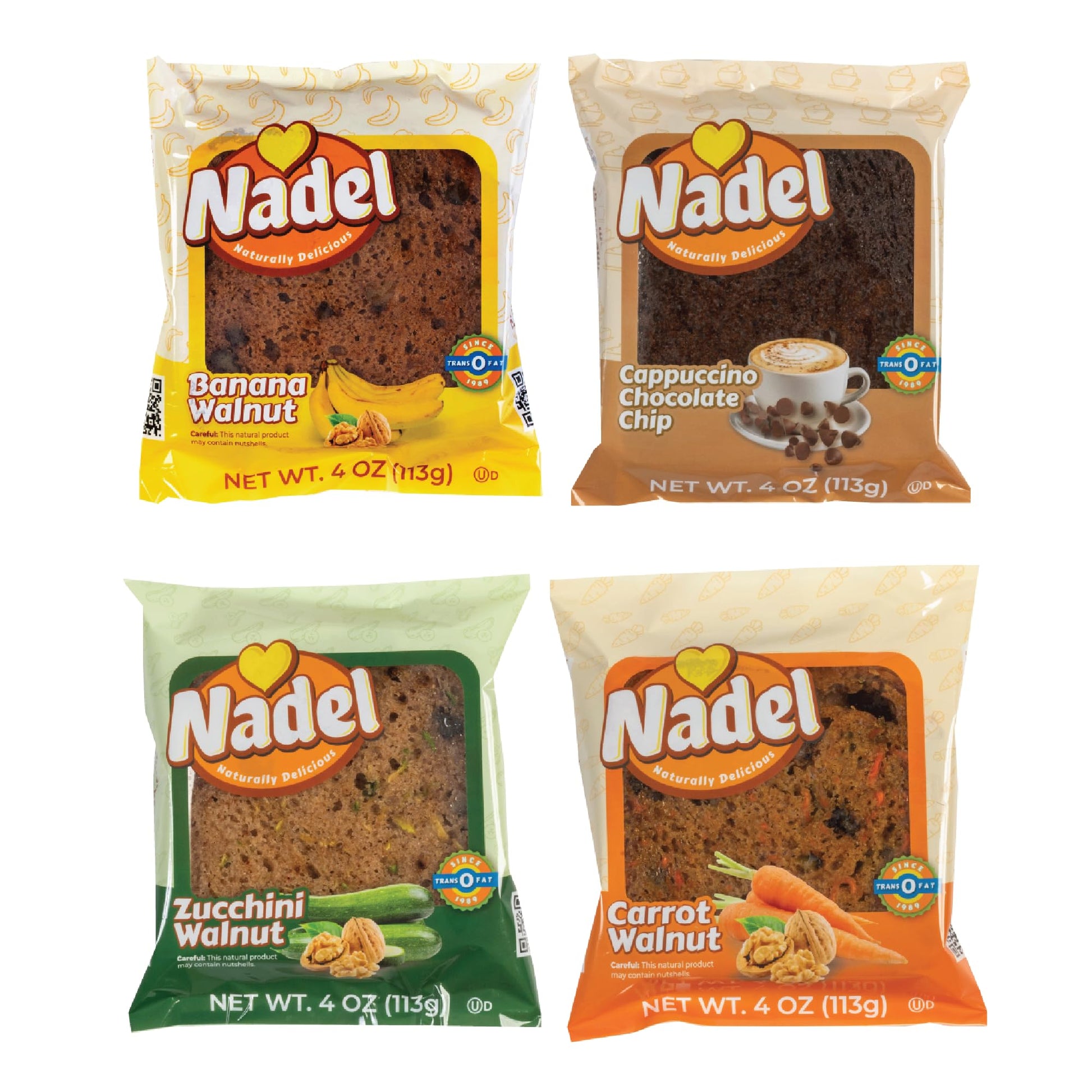 Naturally Delicious Sweet Breads Variety Pack, 4 Flavors (Banana Walnut, Cappuccino Chocolate Chip, Carrot Walnut, Zucchini Walnut) - 4 Pack