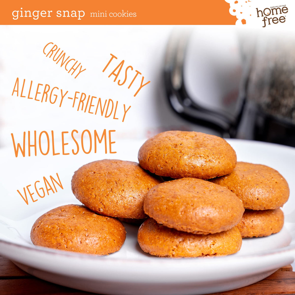 Homefree Mini Ginger Snap Cookies, Gluten Free, Nut Free, Vegan, School Safe And Allergy Friendly Snack, 5 Oz. (Pack Of 6)