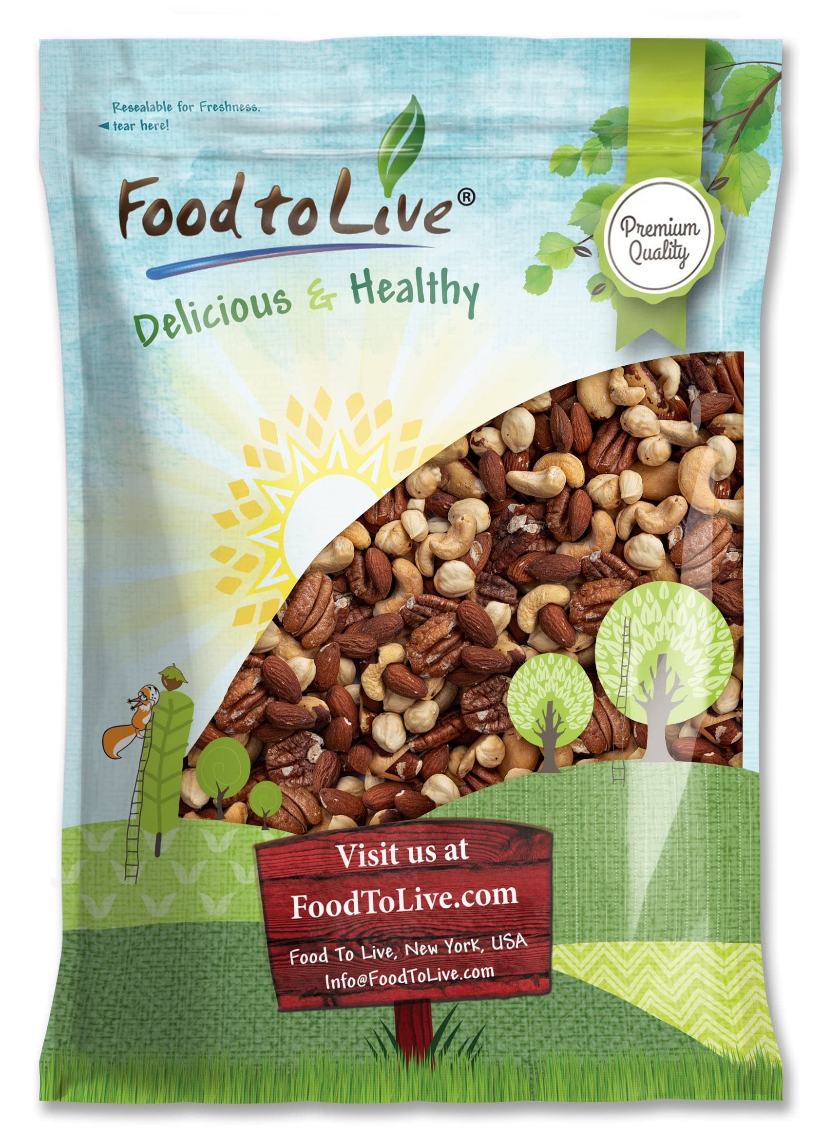 Food To Live Deluxe Unsalted Nuts Mix  8 Pounds - A Blend Of Dry Roasted Pecans  Cashews  Hazelnuts  Almonds  Brazil Nuts. Oven Roasted  Vegan  Kosher  Bulk. Wholesome Snack. Full Of Protein  Fiber