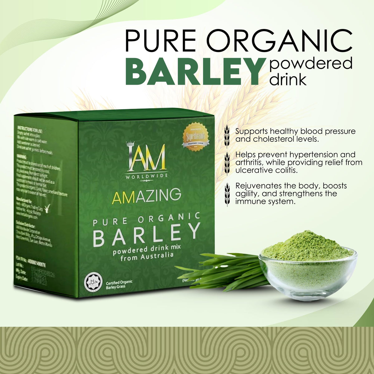 Iam Worldwide Amazing Pure Organic Barley Powdered Drink Mix - 3 Boxes