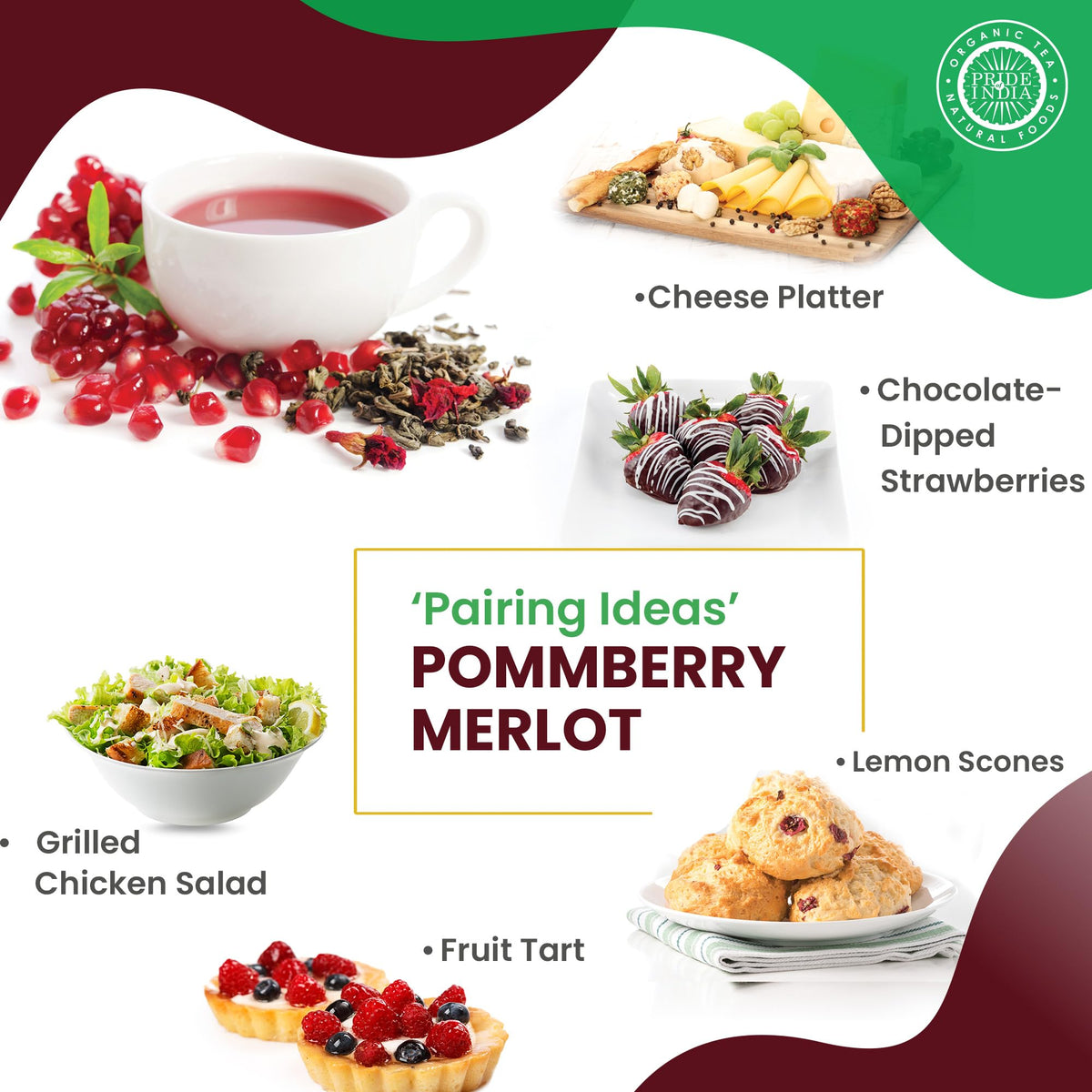 Pride Of India | Pommberry Wine-Inspired Fruity Green Tea | 15 Pyramid Full Leaf Individually Wrapped Tea Bags | Tangy & Fruity Flavor | Vibrant & Uplifting Experience | Caffeine Free, Non-Bioengineered
