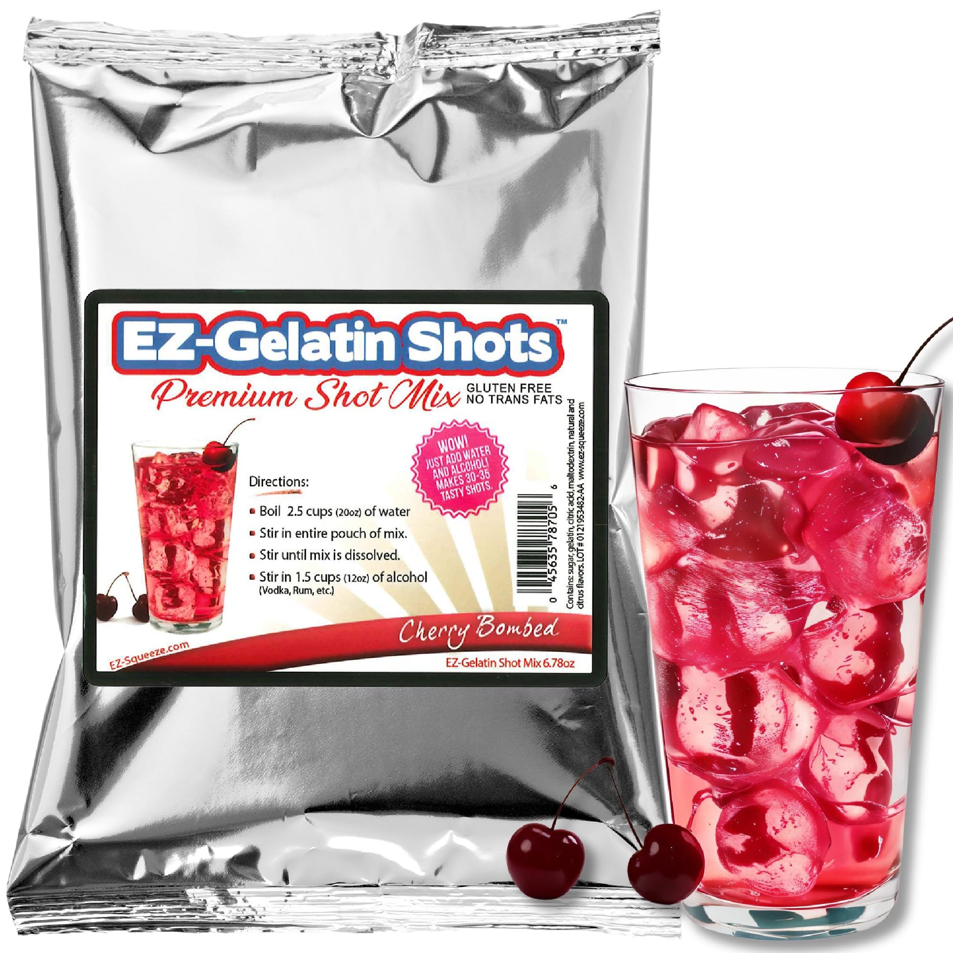 EZ-SQUEEZE Cherry Bombed Jello Shot Mix - Premium Gluten-Free Gelatin Powder - 6.78 oz