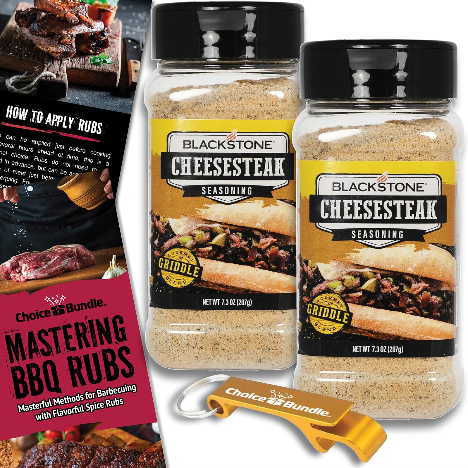 Blackstone Cheesesteak Seasoning - Gourmet Griddle Top-Grade Barbecue Rub 2 Pk (14.6 Oz) + Bbq Masters & Opener (4 Items)!