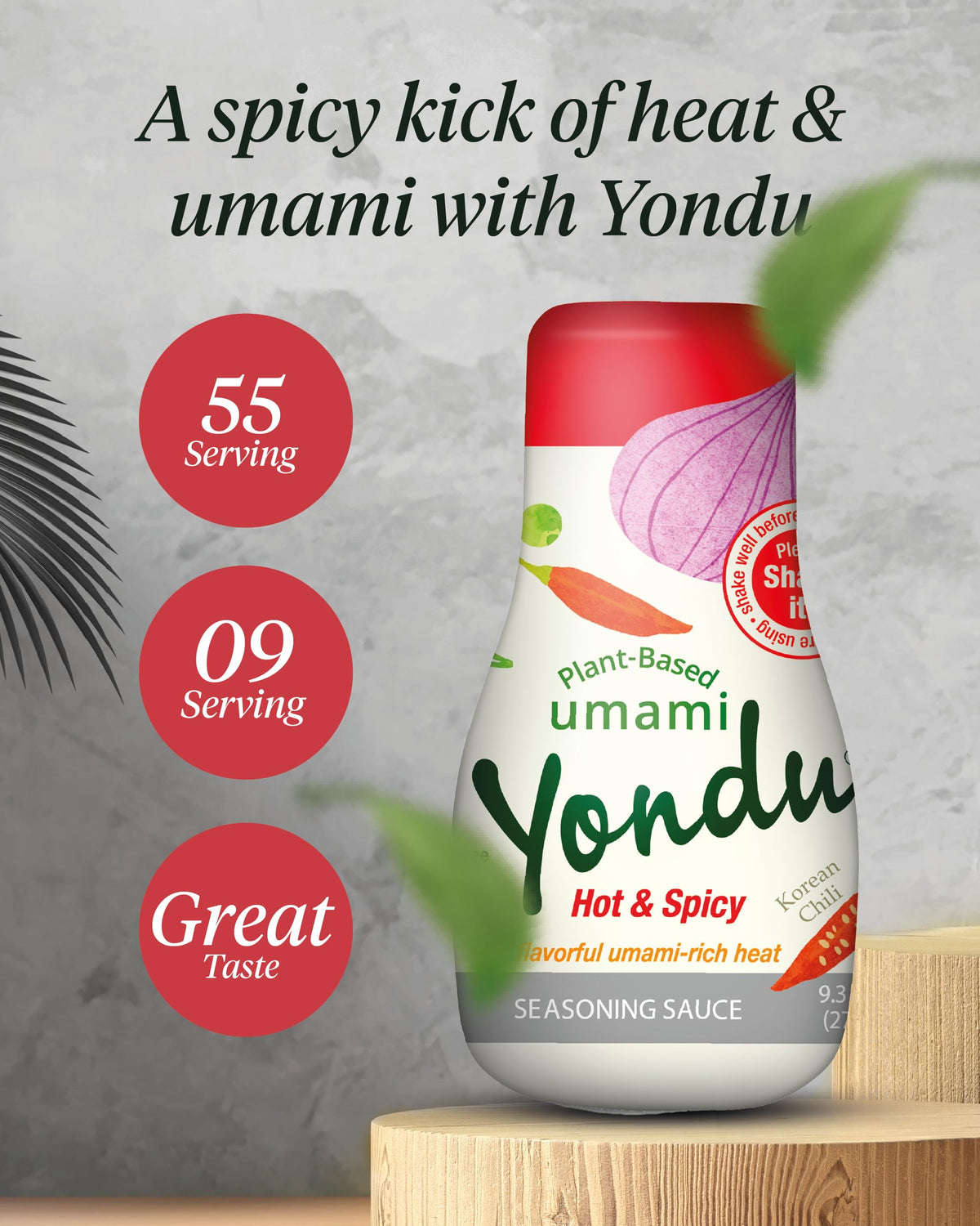 Yondu Hot & Spicy Vegetable Umami Essence (9.3fl oz) - Authentic Korean Sauce for All Dishes. Premium Plant-Based Seasoning, Nat