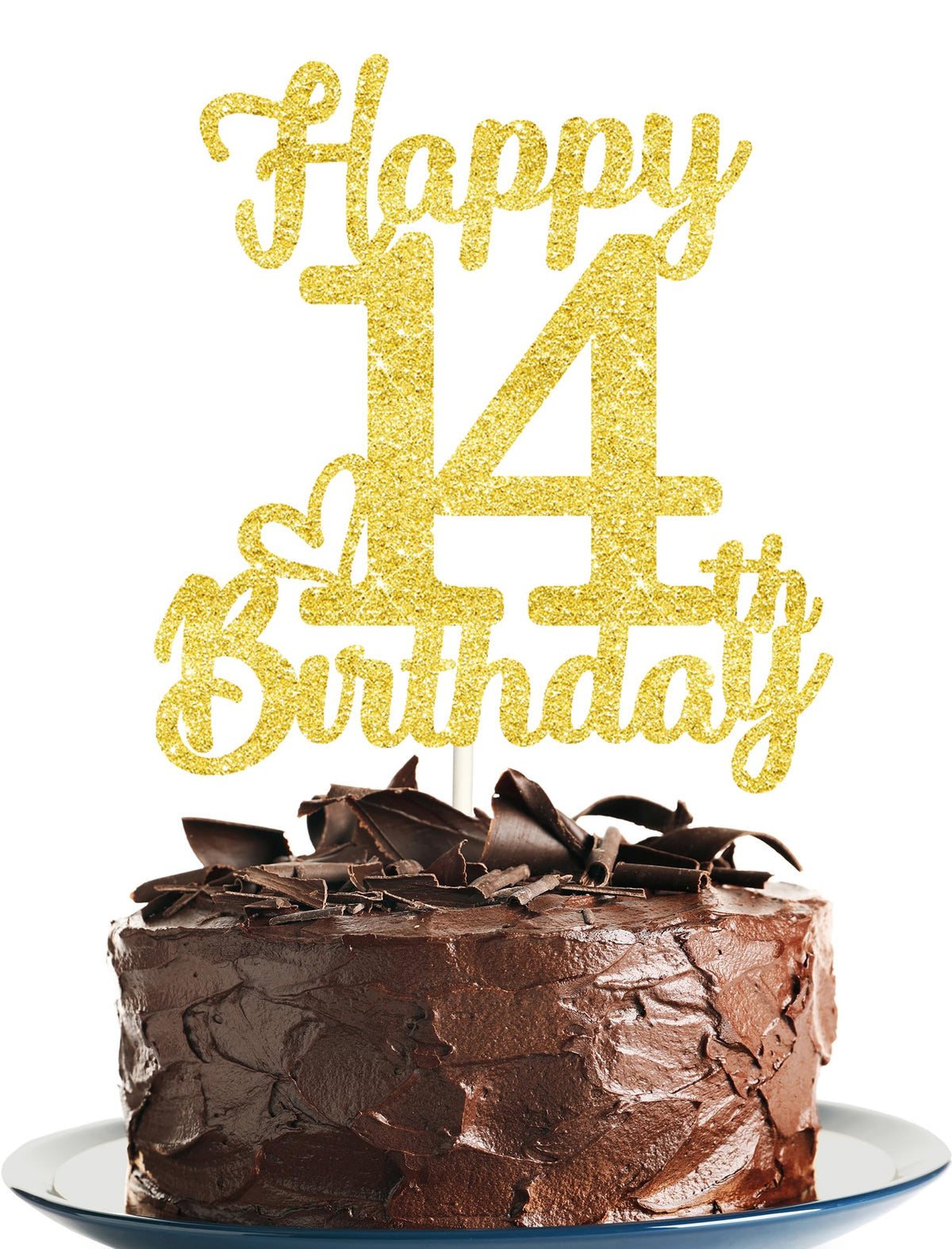 14Th Birthday Cake Topper - Double Sided Gold Glitter, Happy 14Th Birthday Cake Topper For Girls,14 Cake Decorations For Girls,