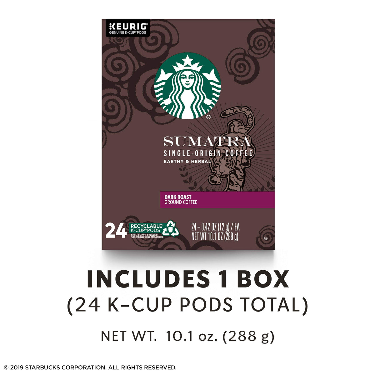 Starbucks Sumatra Dark Roast Coffee Pods for Keurig, 0.42 oz, 24 Count, Coffee