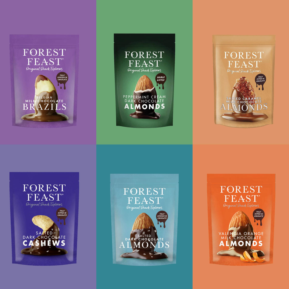 Forest Feast Snack Mixed Cases - Chocolate Covered Nuts. Pack Of 6 Different Flavours 6 X 120G (Bulk Chocolate) Including Forest