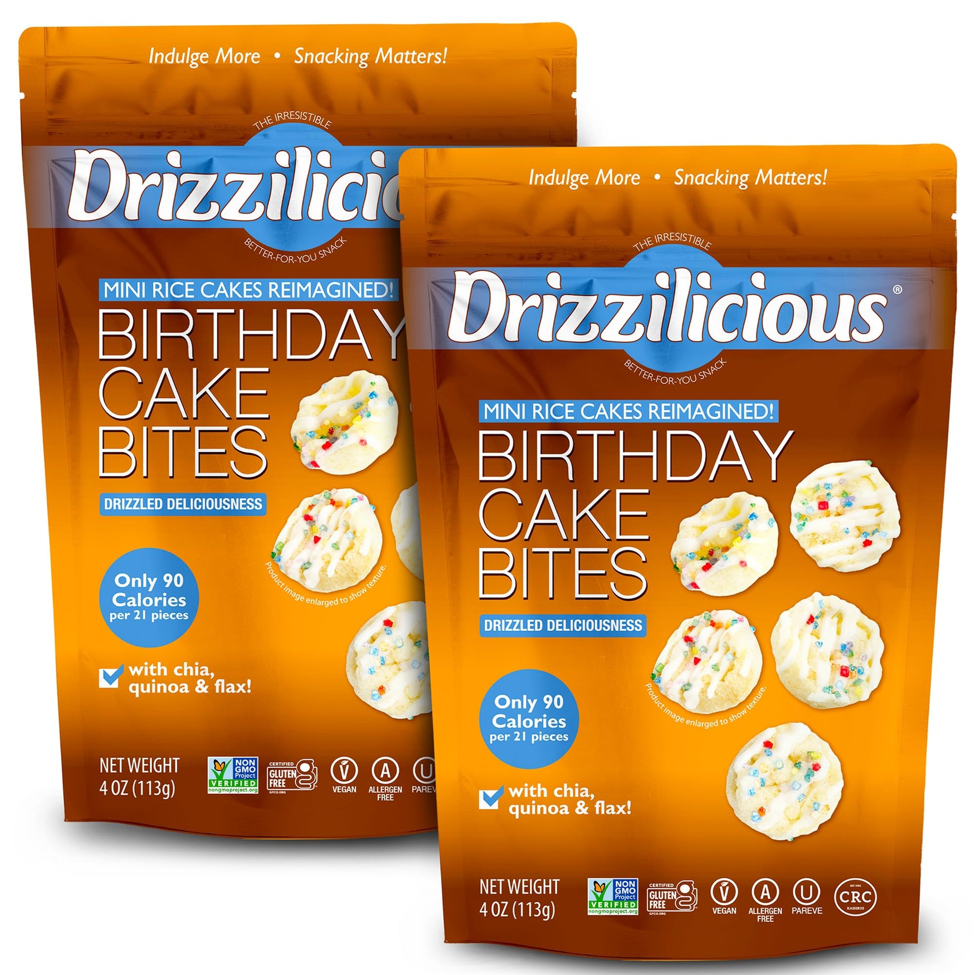Drizzilicious Mini Rice Cakes - Vegan, Gluten Free, 90 Calories, 4 oz (Pack of 2)