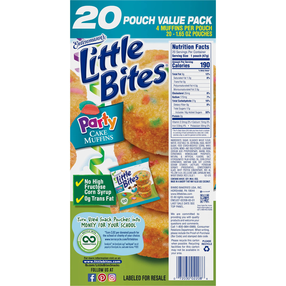 Entenmann'S Little Bites Party Cake Mini Muffins 4 Pack (80 Pouches Total)