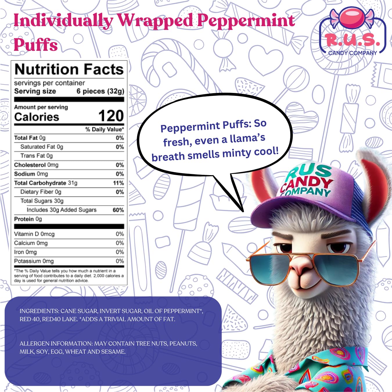 R.U.S. Candy Company Peppermint Puffs Candy - 3 Pound Bag - Refreshing Soft Candy Perfect For Parties And Holiday Celebrations (