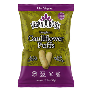 Vegan Robs Puffs Cauliflower, Snack Bags 1.25(Pack of 12) , Probiotic Cauliflower, 15 Oz