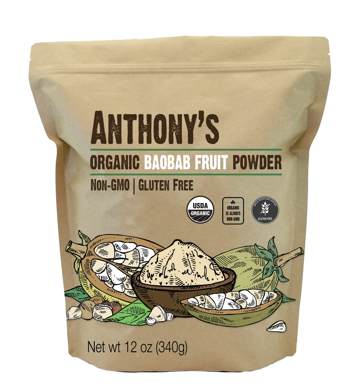 Anthonys Organic Baobab Fruit Powder, 12 oz, Gluten Free, Non GMO