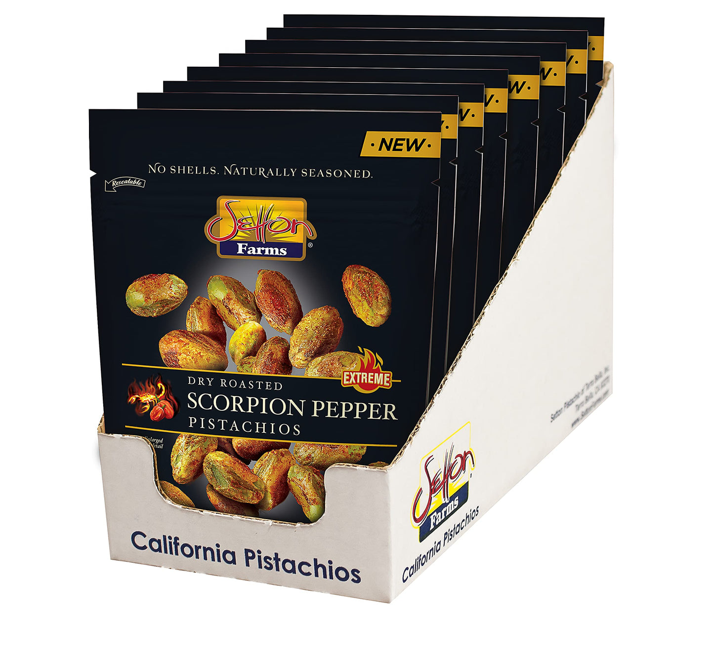 Setton Farms No Shell Pistachios, Scorpion Pepper Flavor, 5 oz, Pack of 8, Non-GMO, Gluten Free, Vegan, Kosher, Natural