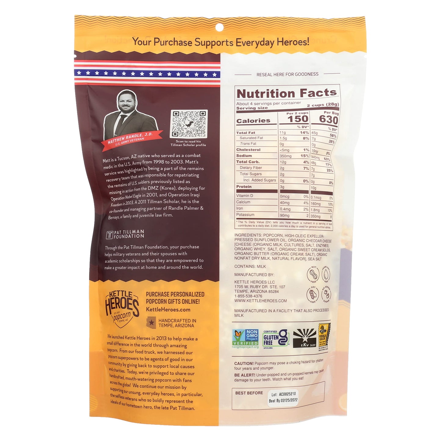Kettle Heroes, Aged White Cheddar Popcorn - 4 Oz. - Gluten-Free - Nut-Free - Non-Gmo - Kosher