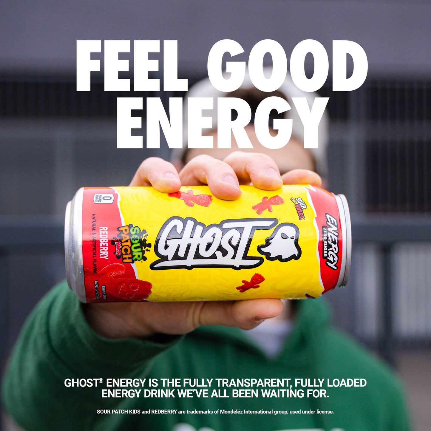 GHOST Energy Drink - 12-Pack  Sour Patch Kids Redberry  16oz - Energy & Focus & No Artificial Colors - 200mg of Natural Caffeine  L-Carnitine & Taurine - Gluten-Free & Vegan