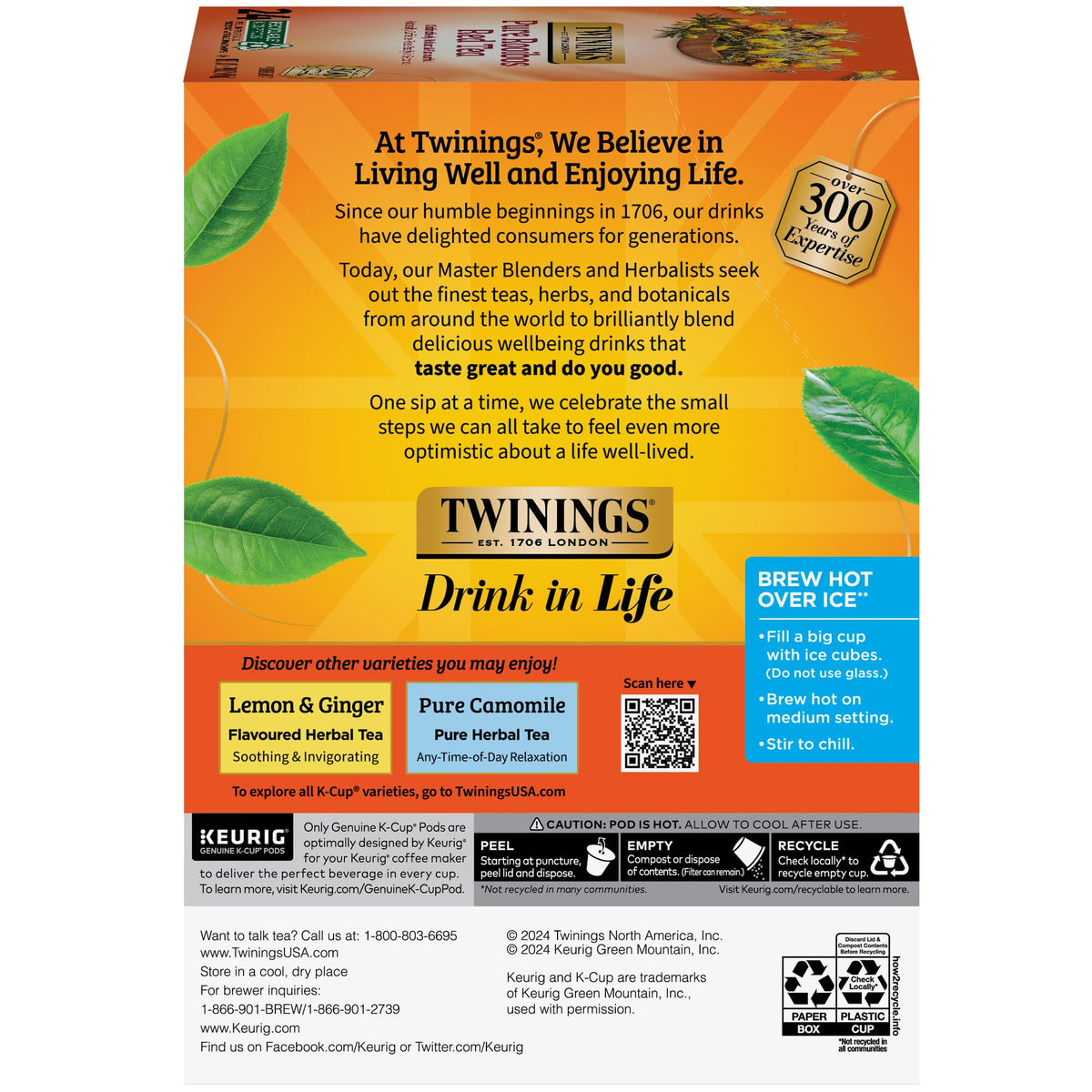 Twinings Rooibos Red Tea K-Cup Pods, Naturally Caffeine-Free, Slightly Sweet, 24 Count