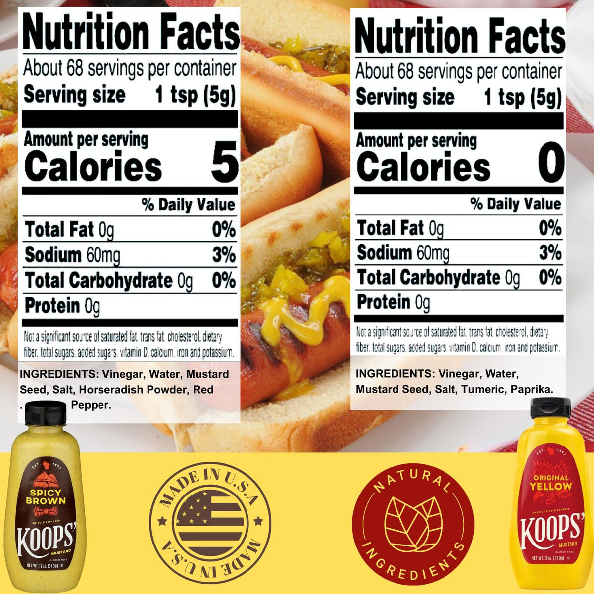KOOPS' Mustard Variety Pack - Gluten-Free, USDA Organic, 12 Oz (Pack of 10) - Original Yellow, Spicy Brown, Dijon, Honey Mustard