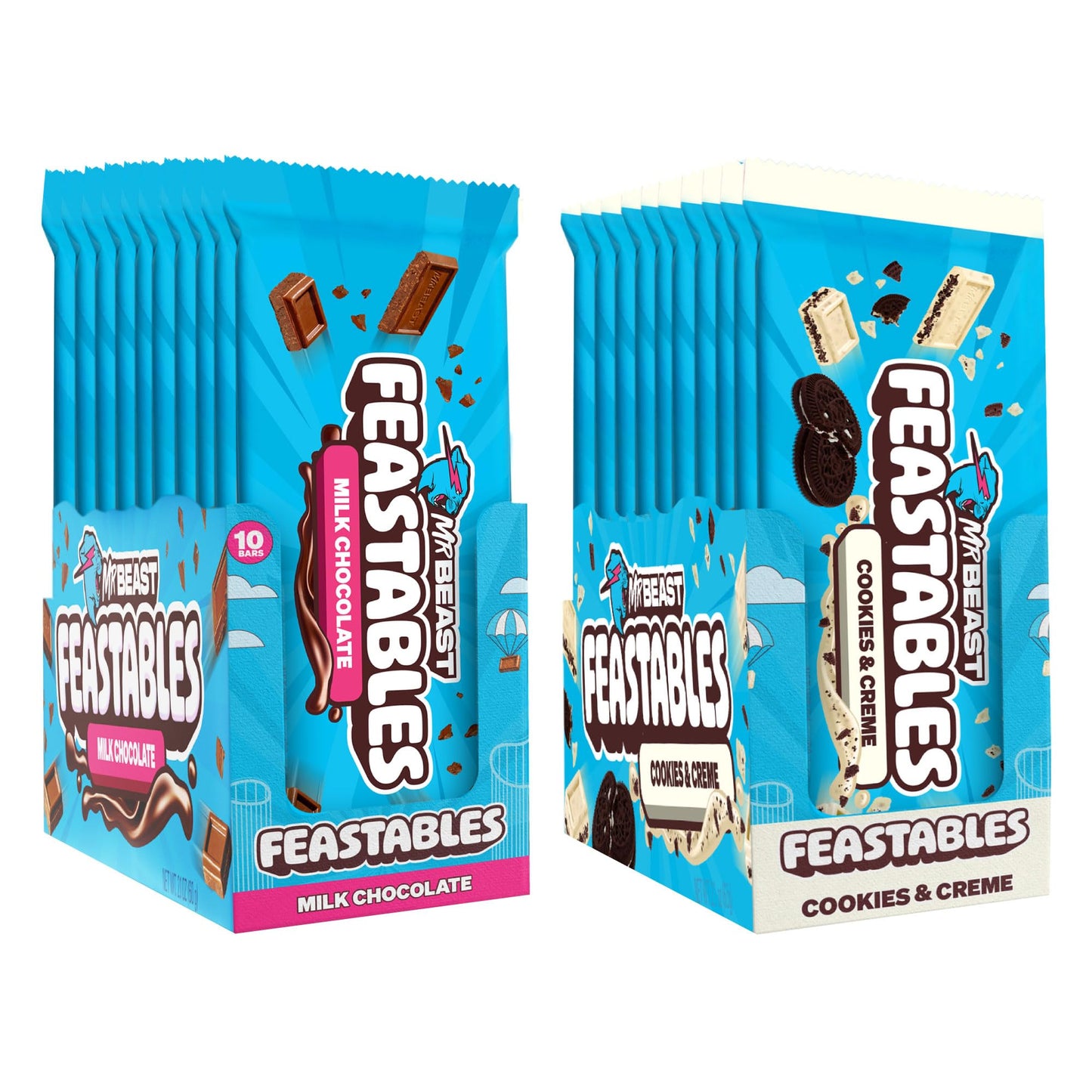 Feastables Mrbeast Milk & Cookies Pack, King Size Milk Chocolate & Cookies & Creme Bars, 10 Each, Candy Bars For Mature-Themeds & Kids As Snacks, Gifts, Or Dessert, Fairtrade Cocoa, 2.1 Oz Each, 20 Count