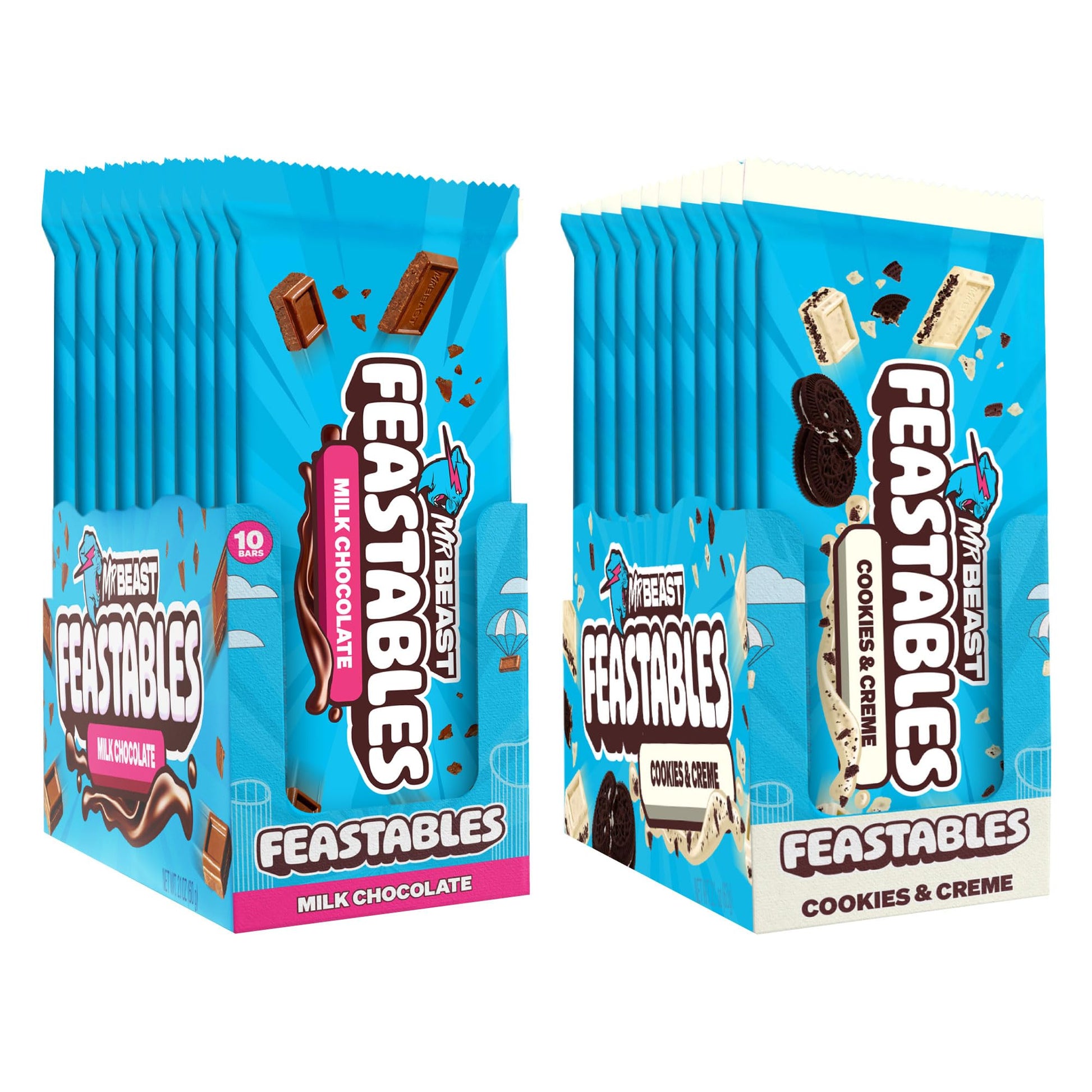 Feastables Mrbeast Milk & Cookies Pack, King Size Milk Chocolate & Cookies & Creme Bars, 10 Each, Candy Bars For Mature-Themeds & Kids As Snacks, Gifts, Or Dessert, Fairtrade Cocoa, 2.1 Oz Each, 20 Count