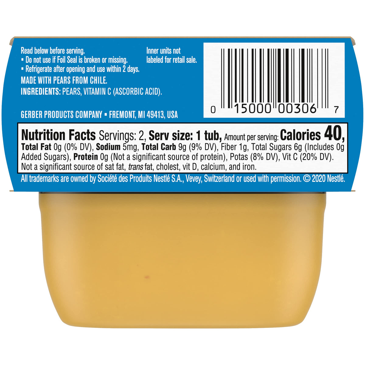 Gerber Baby Food Pear, 2 Oz, 2 Ct Tubs