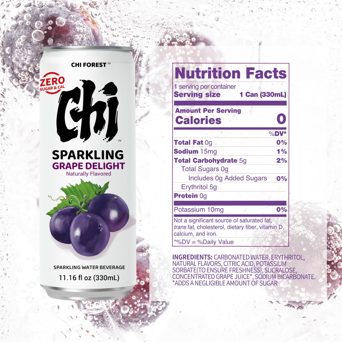 CHI FOREST Grape Delight sparkling water, 0 Sugar 0 Carolies, 11.16 fl oz* 24