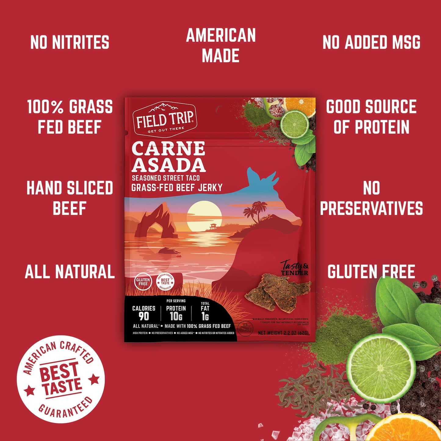 Field Trip Grass Fed Beef Jerky, Healthy Gluten Free Snacks, All Natural, High Protein, Low Carb Snack With No Nitrates, 2.2Oz,
