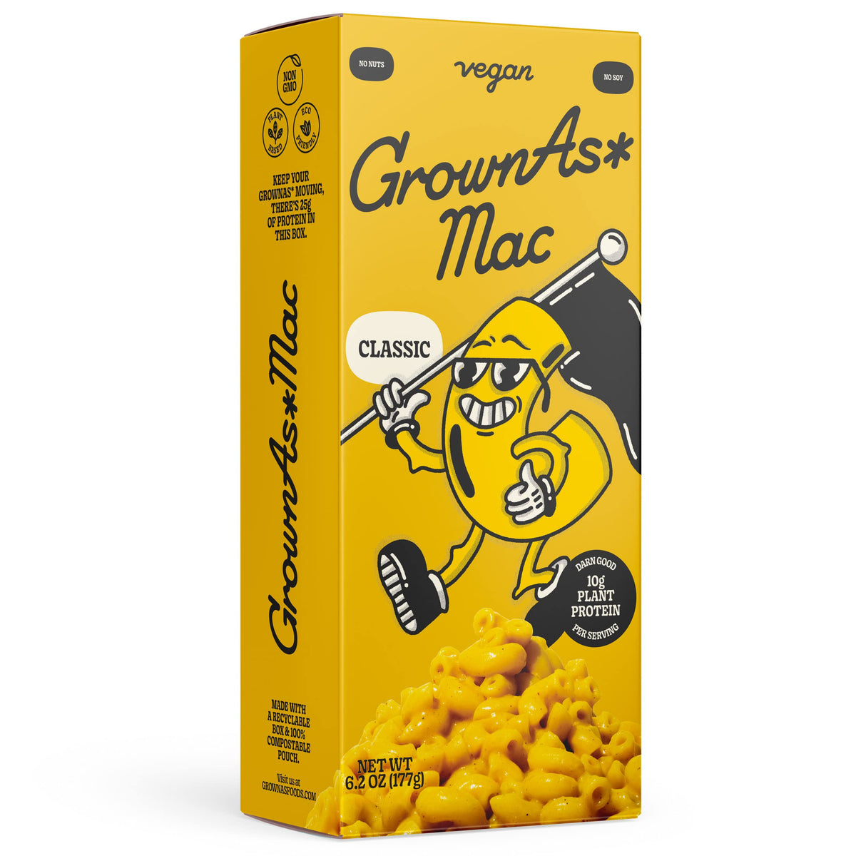 GrownAs Vegan Mac & Cheese - Dairy-Free, High Protein Snack, 25g Protein, 1 Pack