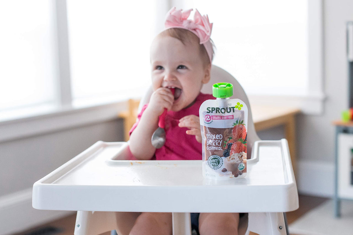 Sprout Organic Baby Food, Stage 2 Pouches, Fruit Veggie & Grain Blend, Mixed Berry Oatmeal, 3.5 Oz Purees (Pack Of 6)