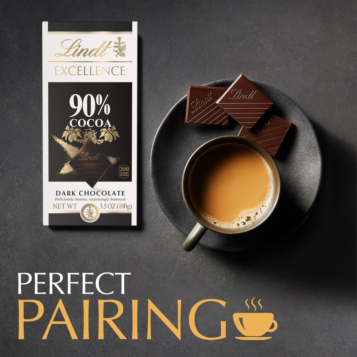 Lindt EXCELLENCE Dark Chocolate Bar, 90% Cocoa, 3.5 oz (12 Pack)