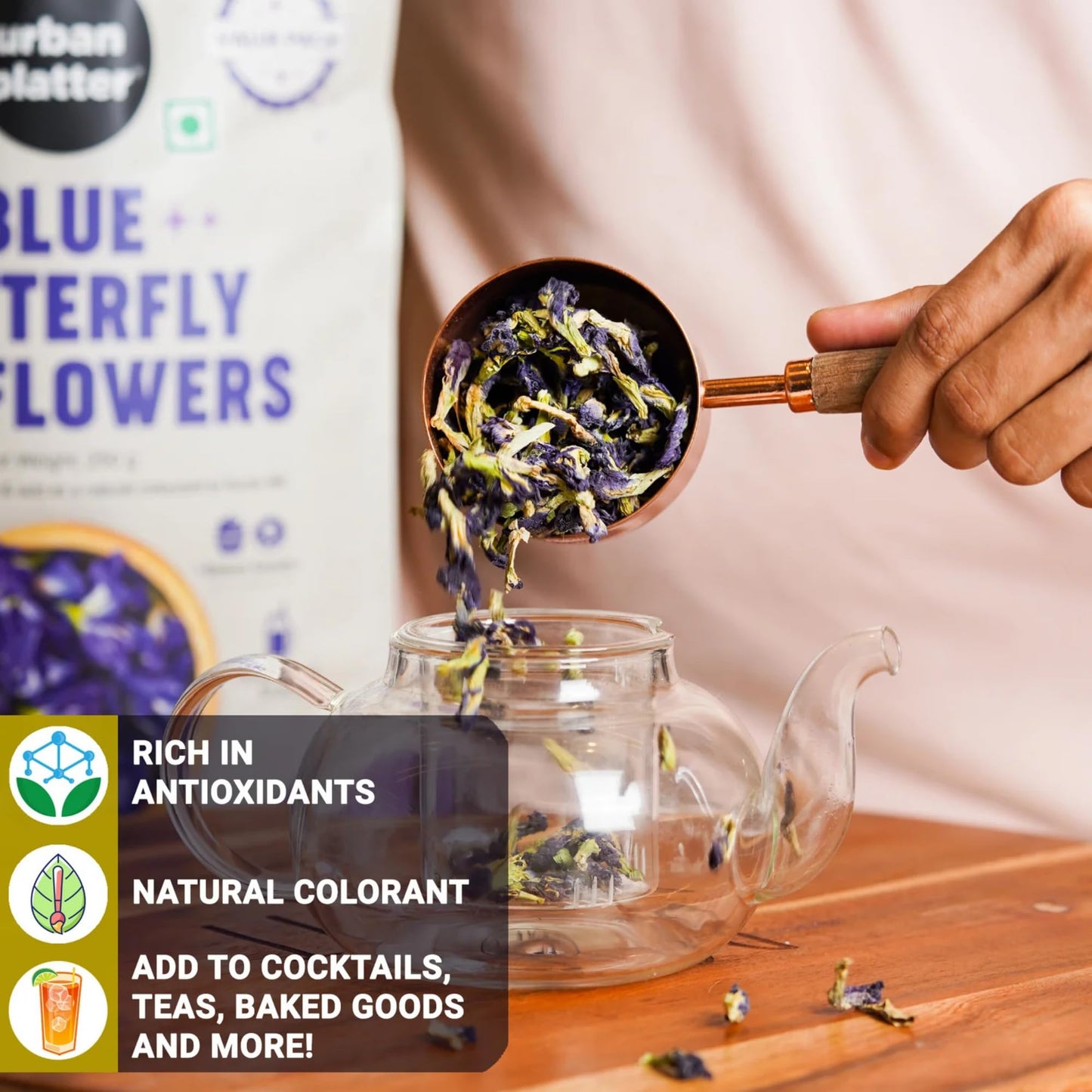 Urban Platter Blue Butterfly Pea Flower | 1.41 Oz (120+ Cups) | Dried Flowers For Tea | Rich In Antioxidants | Caffeine-Free Herbal Tea | Natural Blue & Purple Color For Iced Teas & Cocktails