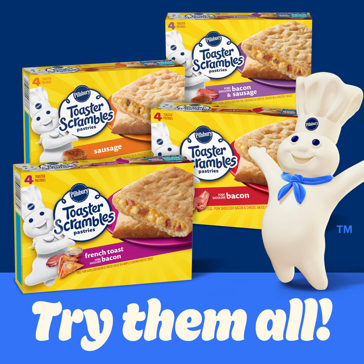 Pillsbury Bacon Toaster Scrambles, Frozen Breakfast Pastries, Value Size, 8 Ct, 14.4 oz