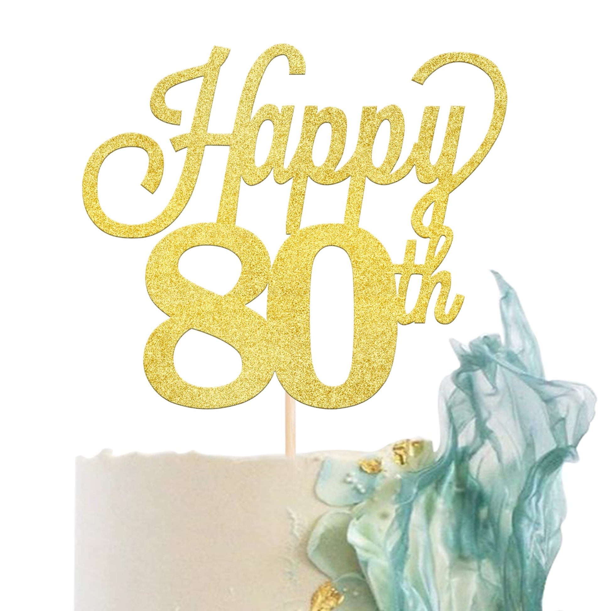 YCTHUNFISH 80th Birthday Cake Topper, Black Glitter Number 80, Bamboo Material, Gold Color, Party Decorations