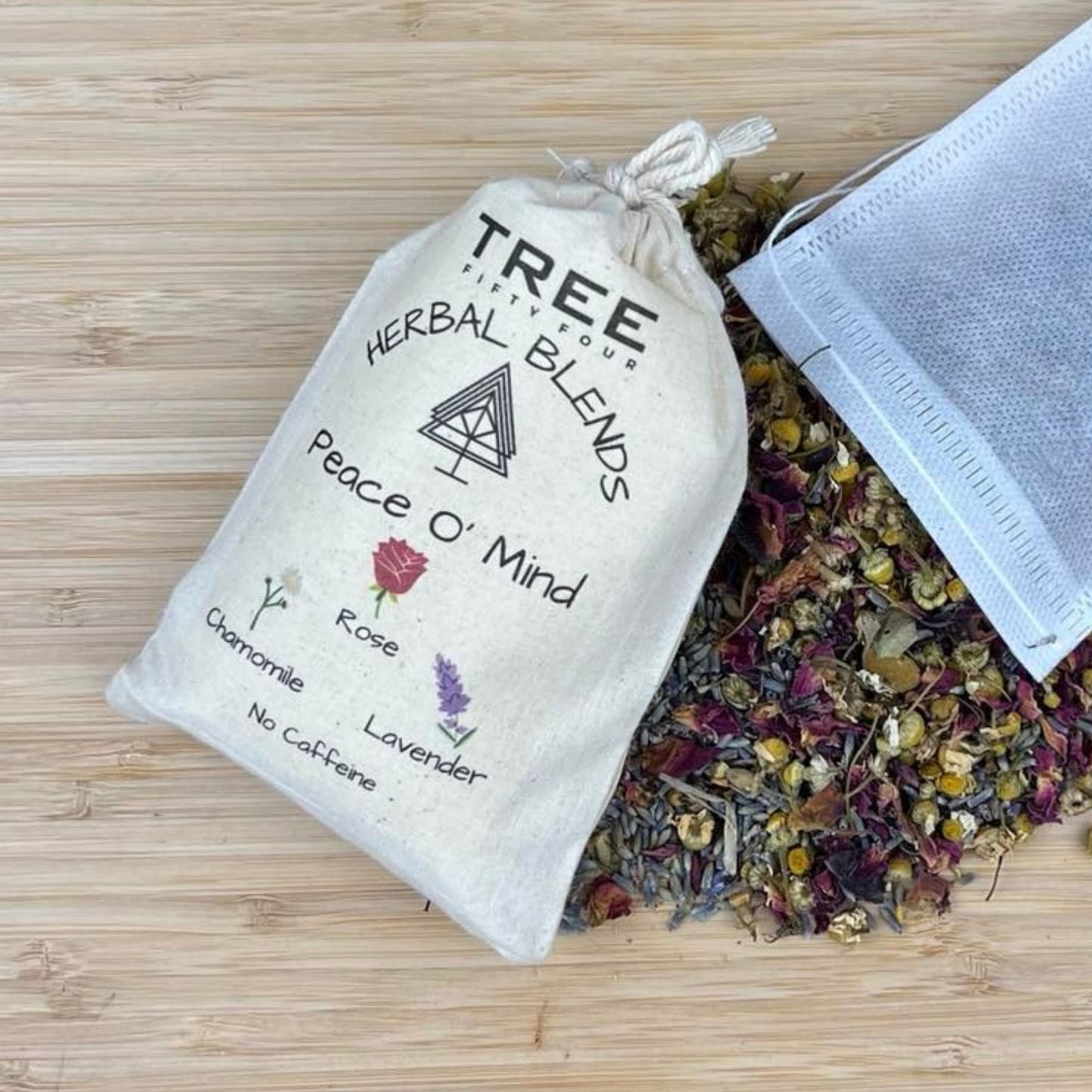 Peace O Mind Herbal Blend - Chamomile, Red Rose Petals, Lavender | Natural Caffeine Free Tea & Smoke Blend By Tree Fifty Four | 30 Cups