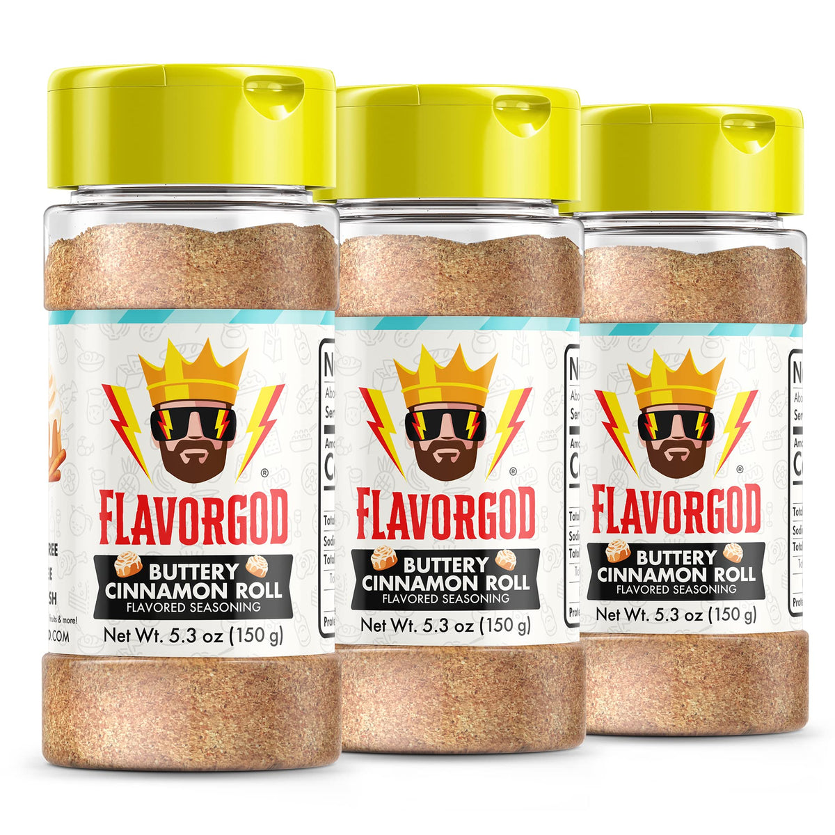 Flavor God Buttery Cinnamon Roll Topper Mix Pack Of 3, Natural Healthy Topper For Donuts Bread Oatmeal Pancakes Sandwiches, Frui