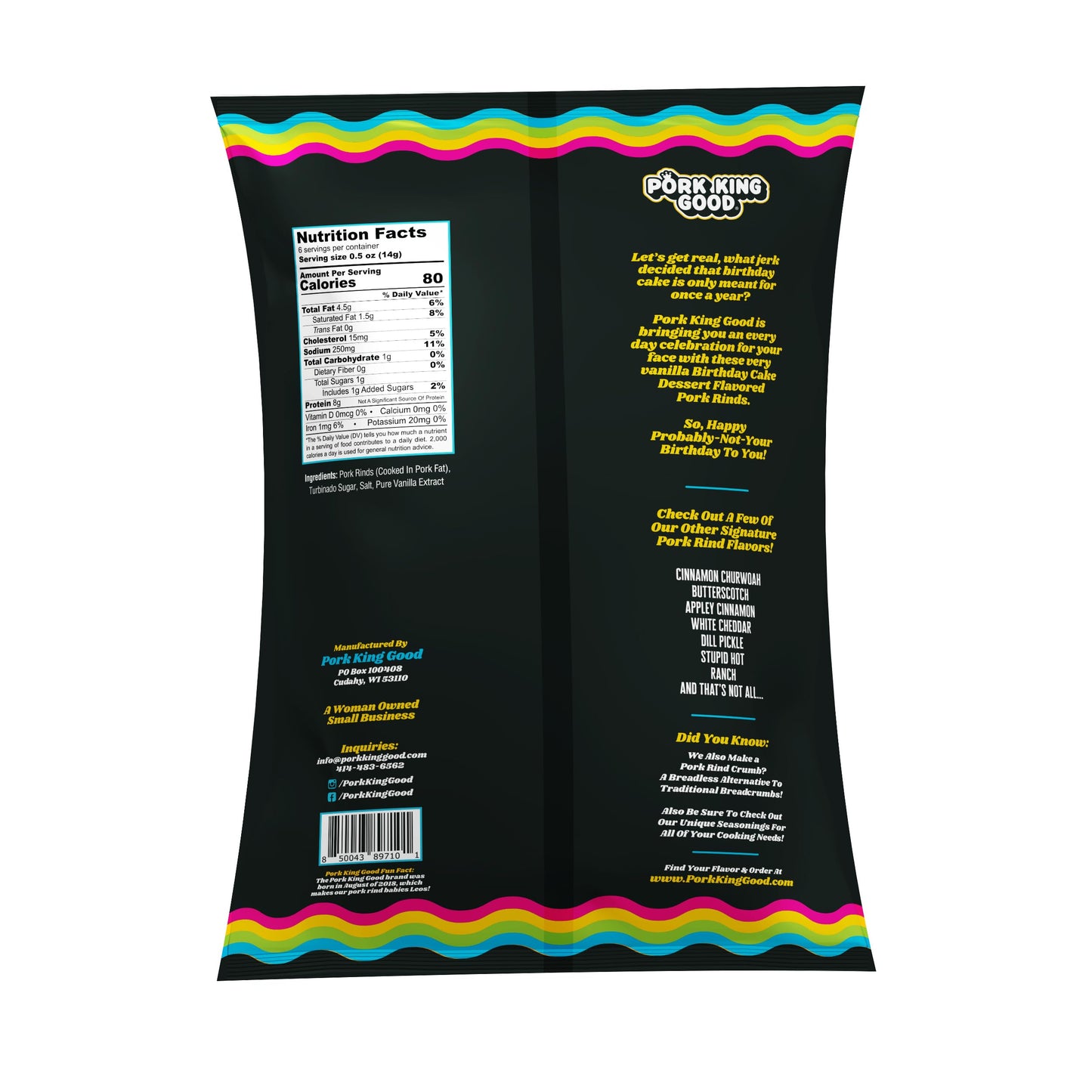 Pork King Good 4 Bag Variety Pack of Sweet & Salty Dessert Flavored Pork Rinds - 3 oz (Variety 4 Pack) Gluten Free Snacks