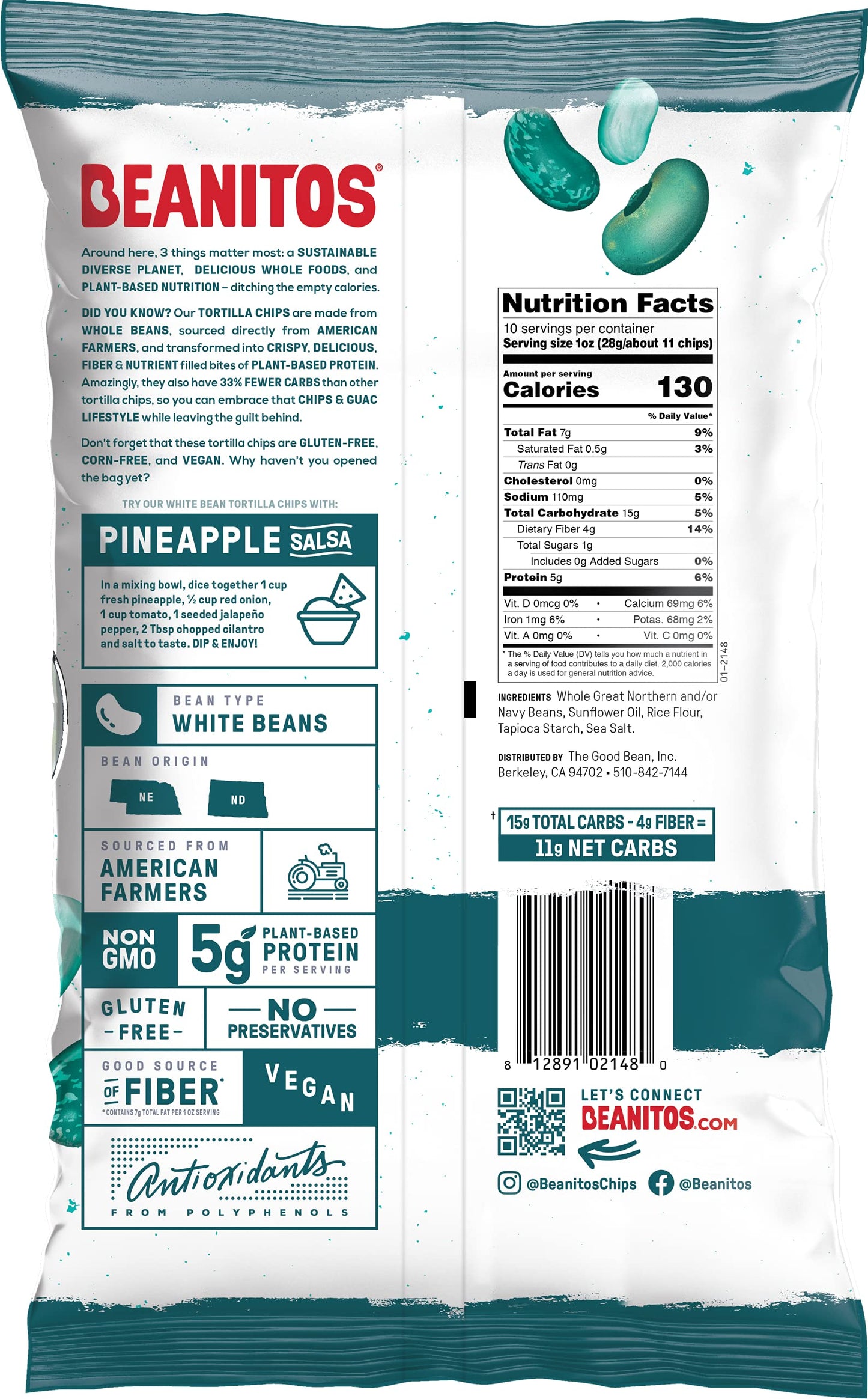 Beanitos White Bean Chips Restaurant Style 10 Ounce - Vegan And Gluten Free