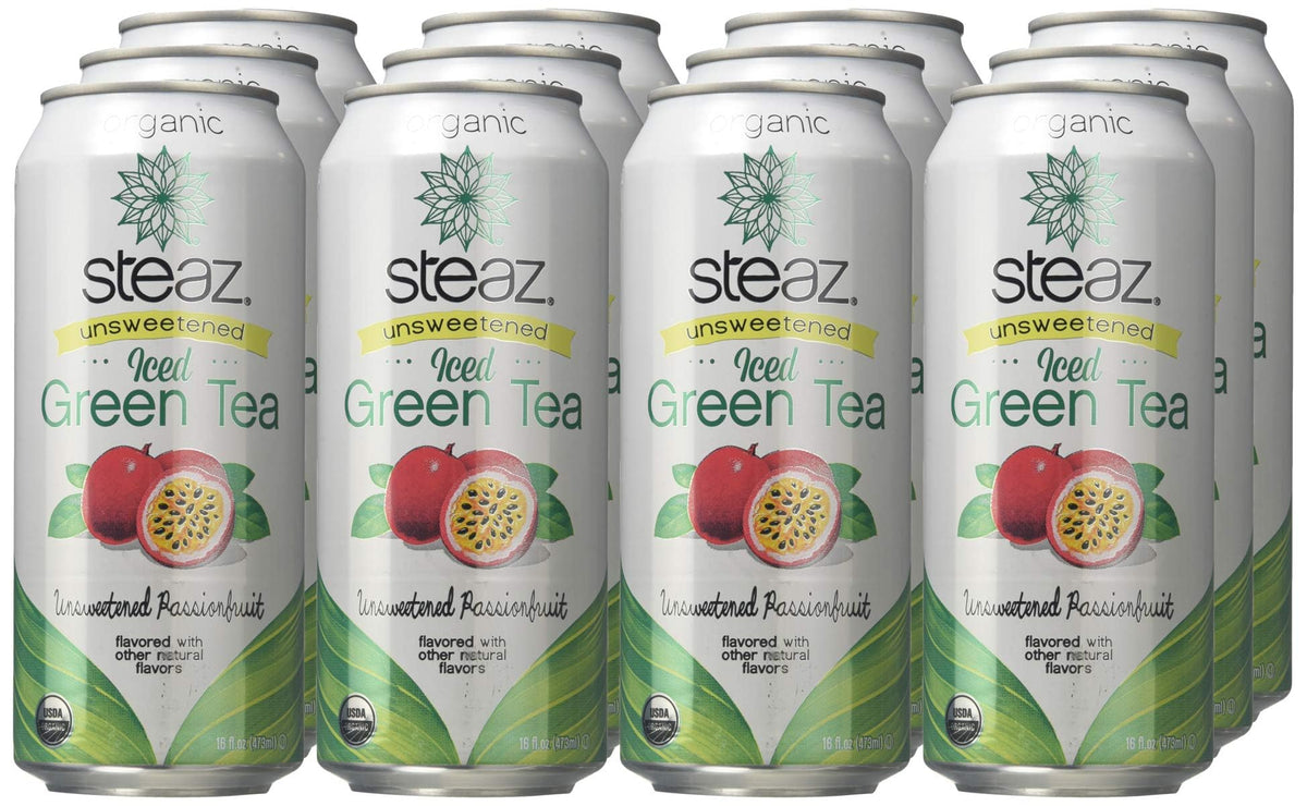 Steaz Organic Unsweetened Passionfruit Iced Green Tea, 16 Fluid Ounce - 12 Per Case.