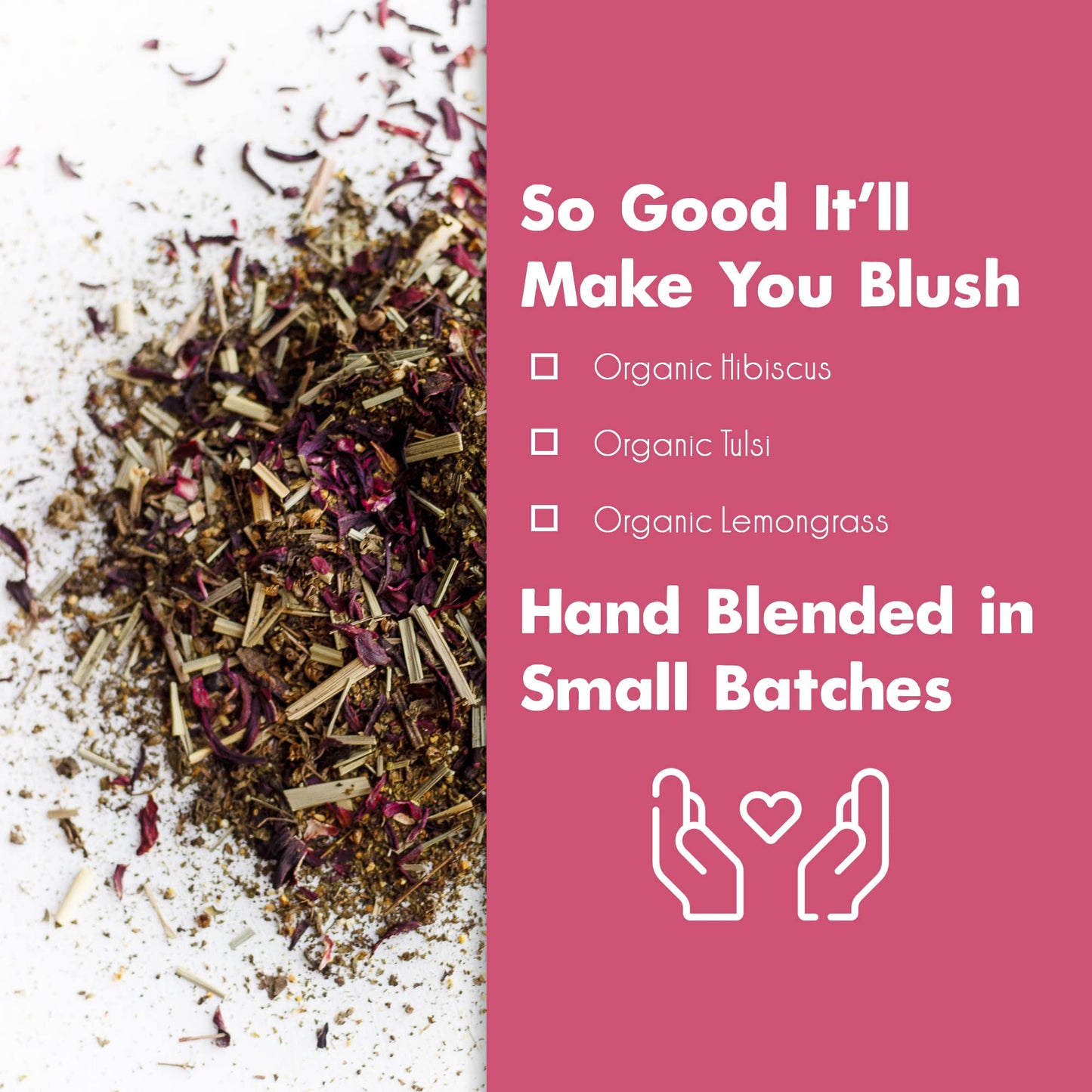 Big Heart Tea Co. Herbal Tea - Blushing Pink Hibiscus, Organic, Adaptogenic Tulsi & Lemongrass, 50 Tea Bags