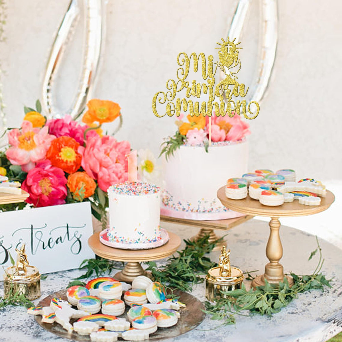 ZHUOWEISM Cake Topper - 1 PCS Dove Glitter Decoration for First Communion, Baby Shower, Christening, Gold, Paper