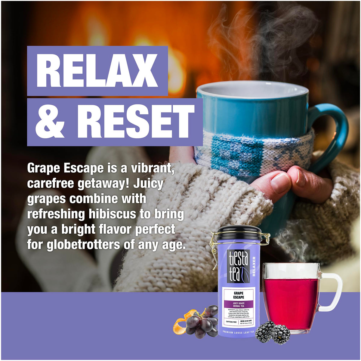 Tiesta Tea - Grape Escape - Juicy Grape Herbal Tea - Loose Leaf Tea Blend - Non Caffeinated Fruit Tea - Make Hot Or Iced Tea Up