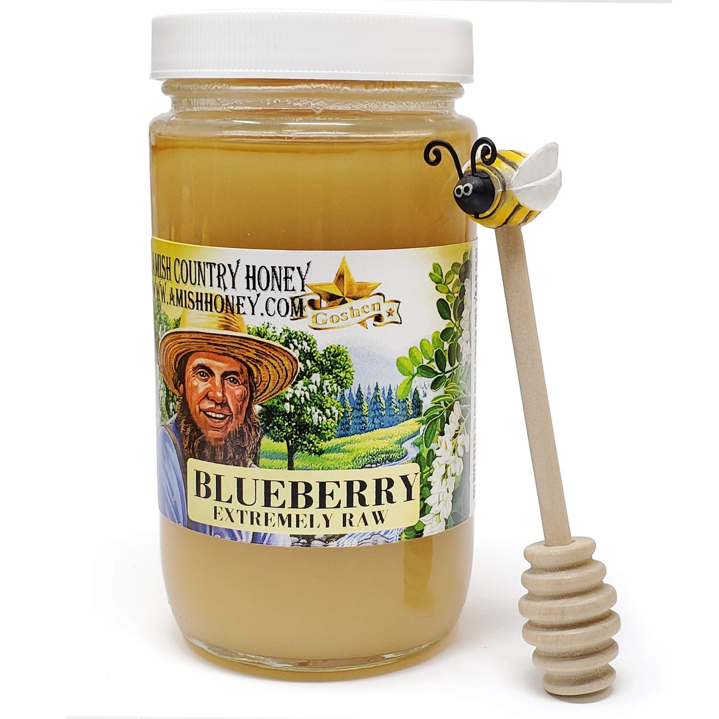Goshen Amish Country Extremely Raw Blueberry Honey - Unfiltered, Unprocessed, Pure & Natural - Harvested In The Usa - Rich Flavor For Tea, Cooking, Wellbeing - Kosher Certified - 16Oz Glass Jar
