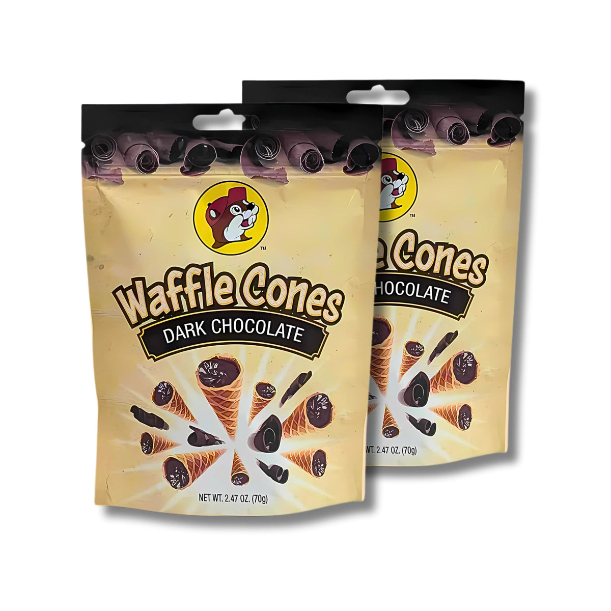 Buc-ee's Mini Chocolate Waffle Cones, 2 Pack | Chocolate Waffle Cones | Buc-ee's Snacks | Crispy Waffle Cone (Dark Chocolate (2 