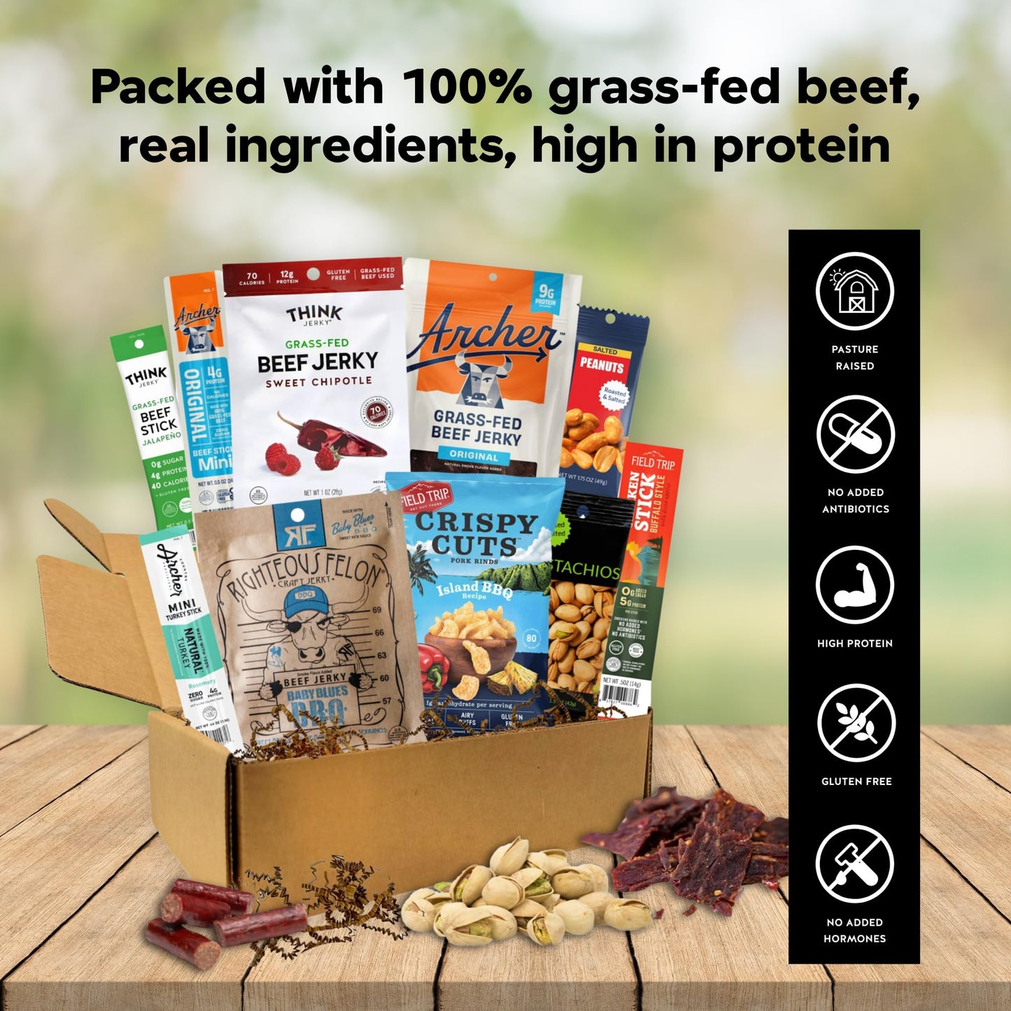 Macho Man Snack Pack Jerky Gift Box - High Protein Snacks For Men, Curated Beef Jerky Assortment Gift Box For Men, Husband, Dad, Boyfriend, Low Carb Keto