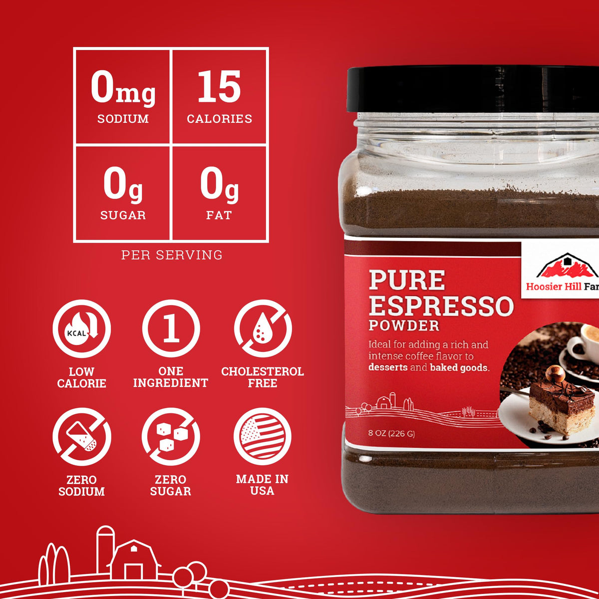 Hoosier Hill Farm Pure Espresso Powder, 8oz (Pack of 1)